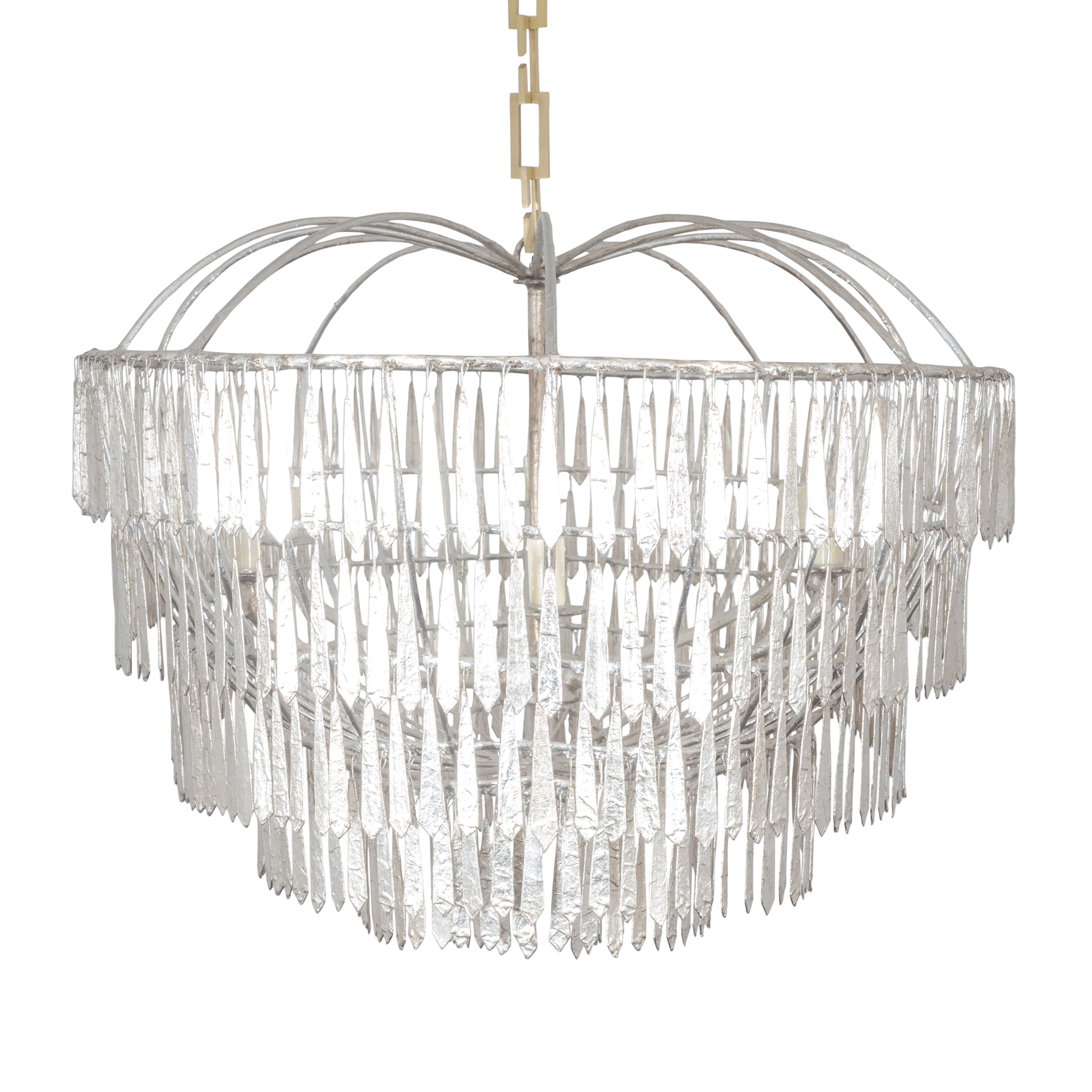 Custom Cairo Oval Chandelier with Gilded Cage Armature in Argento