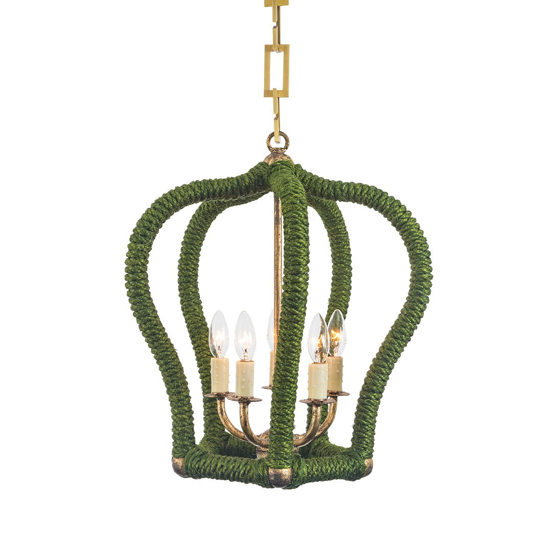 Custom Crown Lantern in Green Sisal