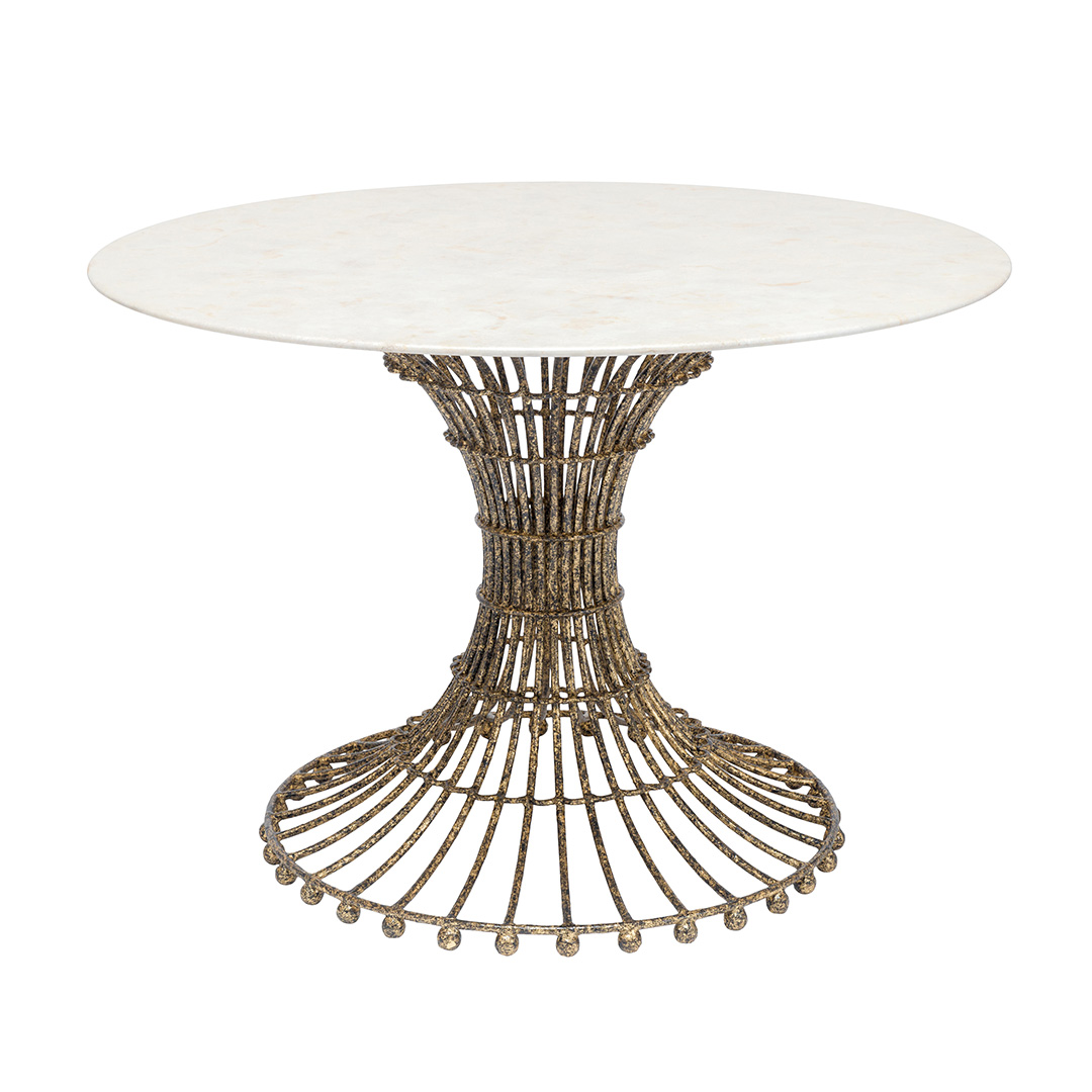 Custom Gilded Cage Dining Table in Bronze and Papel Amate Ivory
