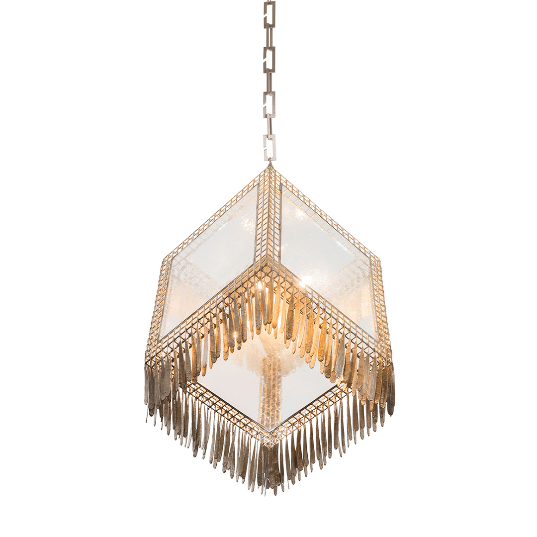 Ice Cube Pendant with Fringe in Antique Gold