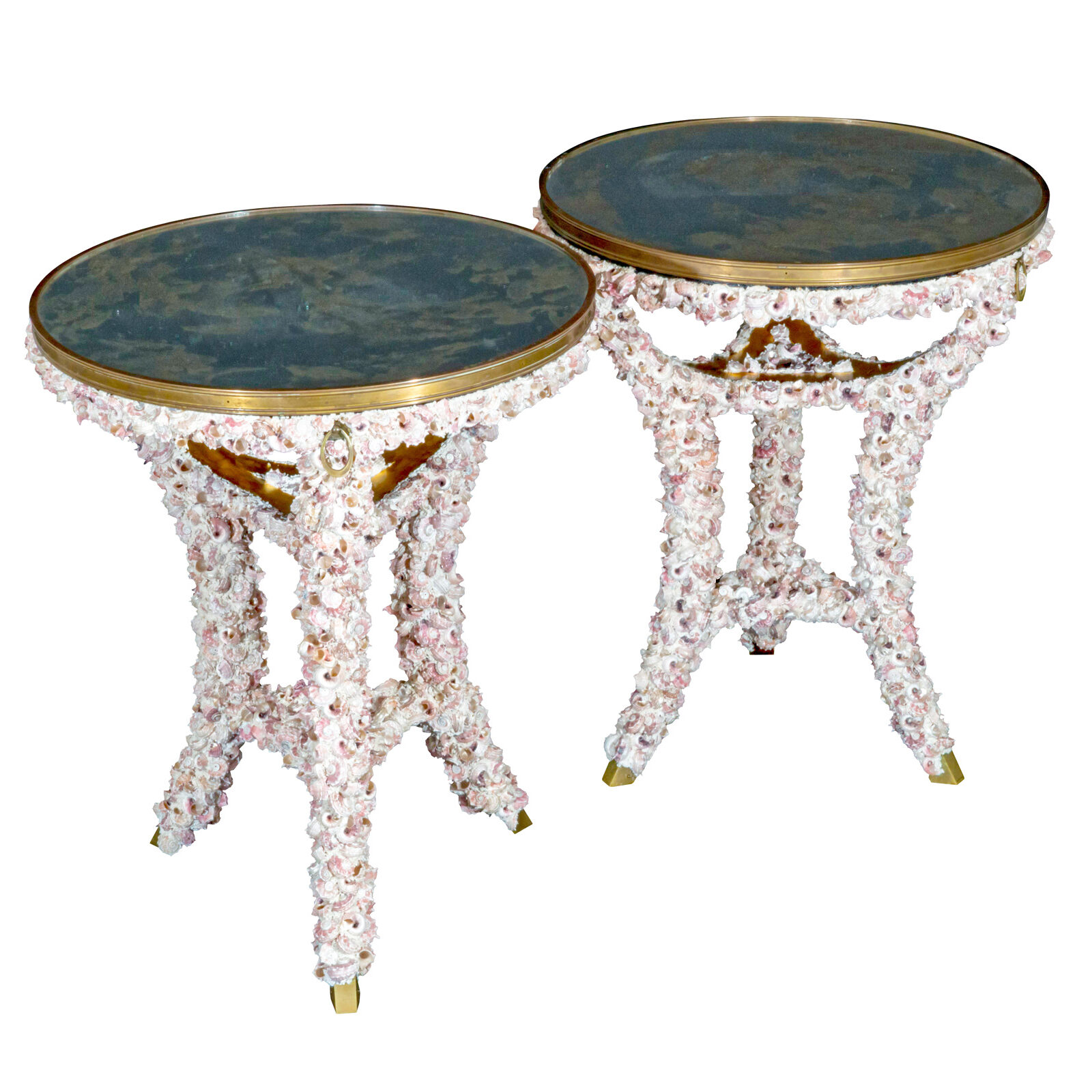 Pearlescent Seashell Encrusted Side Tables