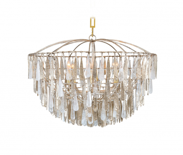Large Gilded Cage Chandelier With Rock, Cage Chandelier With Crystal Drops